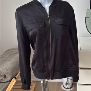Equipment Black Bomber Jacket with Full-Length Zipper
